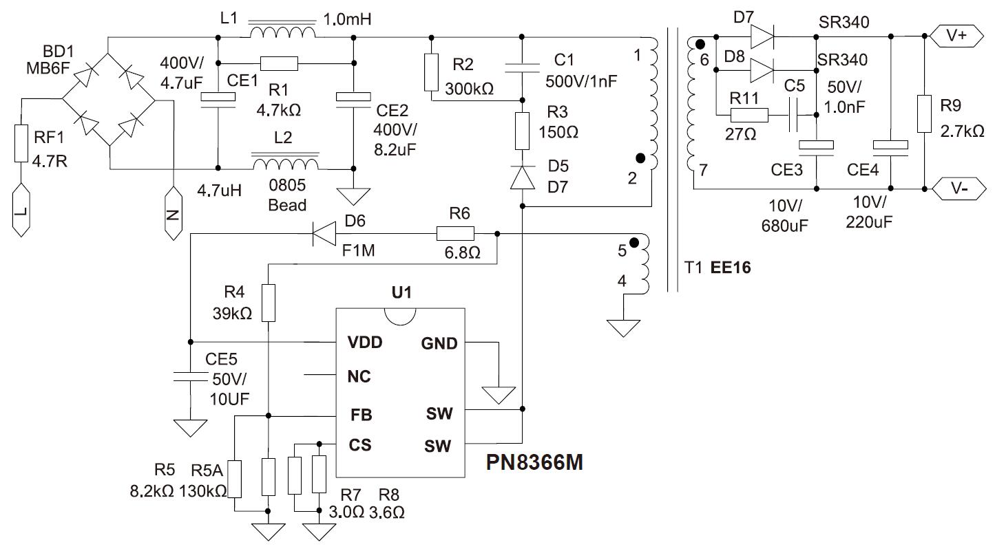 5V/1.2A小功率電源適配器ic方案