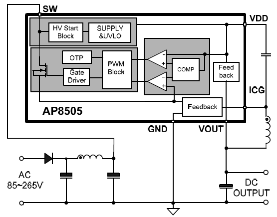 5V無線門鈴芯片 AP8505典型應(yīng)用電路圖