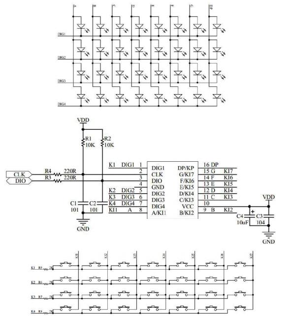 GN1650/TM1650/AIP1650典型應(yīng)用線路圖