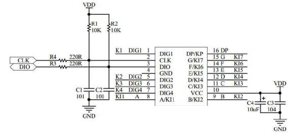 GN1650共陰極八段數(shù)碼管驅(qū)動芯片替換TM1650/AIP1650電路圖