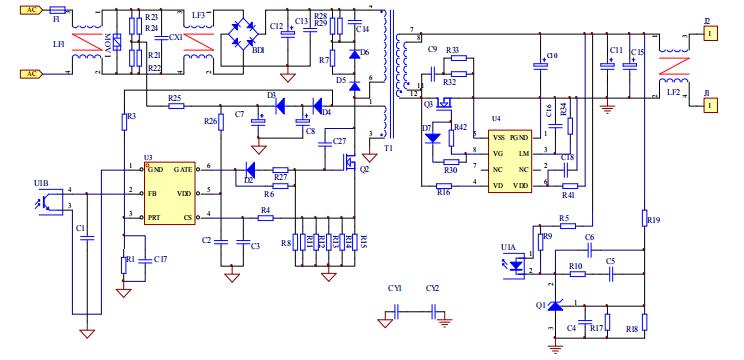 65w電源適配器方案電路原理圖