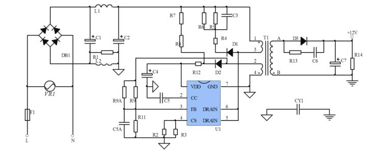 12V1.5A電源適配器方案電路原理圖