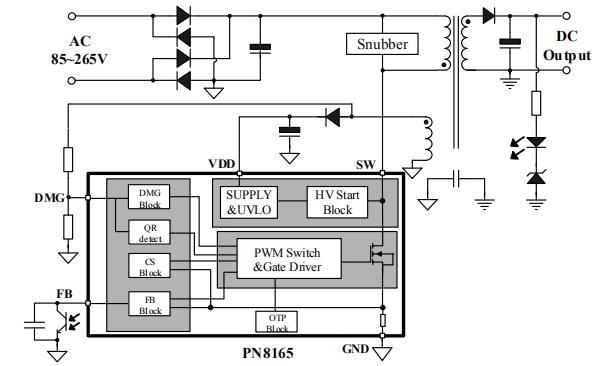 PN8165 30w快充芯片典型應(yīng)用電路圖